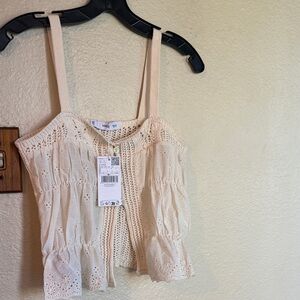 Mango Cream Crochet Eyelet Cami Top